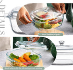 Maxcheck 2 Pieces Glass Casserole Dish with Lid Baking Casserole Dish Covered Cookware Microwave Bowls with Handle for Kitchen Restaurant Home Party Cooking, Oven Safe (Square, 0.8L/ 1.5L)