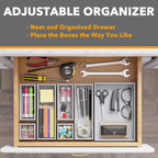 SpaceAid 7-Piece Bamboo Drawer Organizer Storage Boxes Set, Wood Tray Junk Drawer Organizers Multi-Use Divider Bins for Kitchen, Bathroom, Office Desk and Makeup Organization (7 Pack, Gray)
