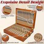 Silverware Storage Box Solid Wood with Lid, Silverware Organizer with Handle and Felt Lined, Silverware Storage Chest for Flatware and Utensils Home Decor Gift, Chest for Flatware Setting Up 15