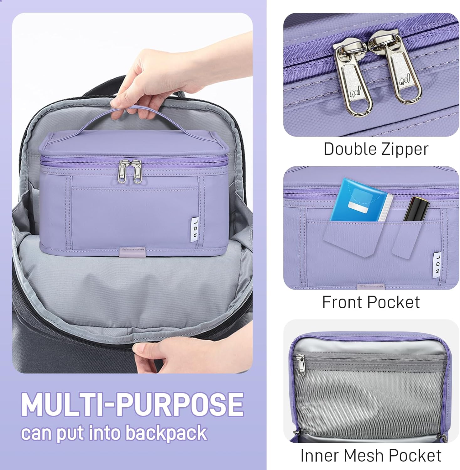 NOL Natural Organic Lifestyle Small Lunch Bag Mini Lunch Box Insulated Lunch Bag for Men/Women Leakproof Cooler Tote Bag Lightweight Nylon Waterproof Lunch Box For Work, Light purple