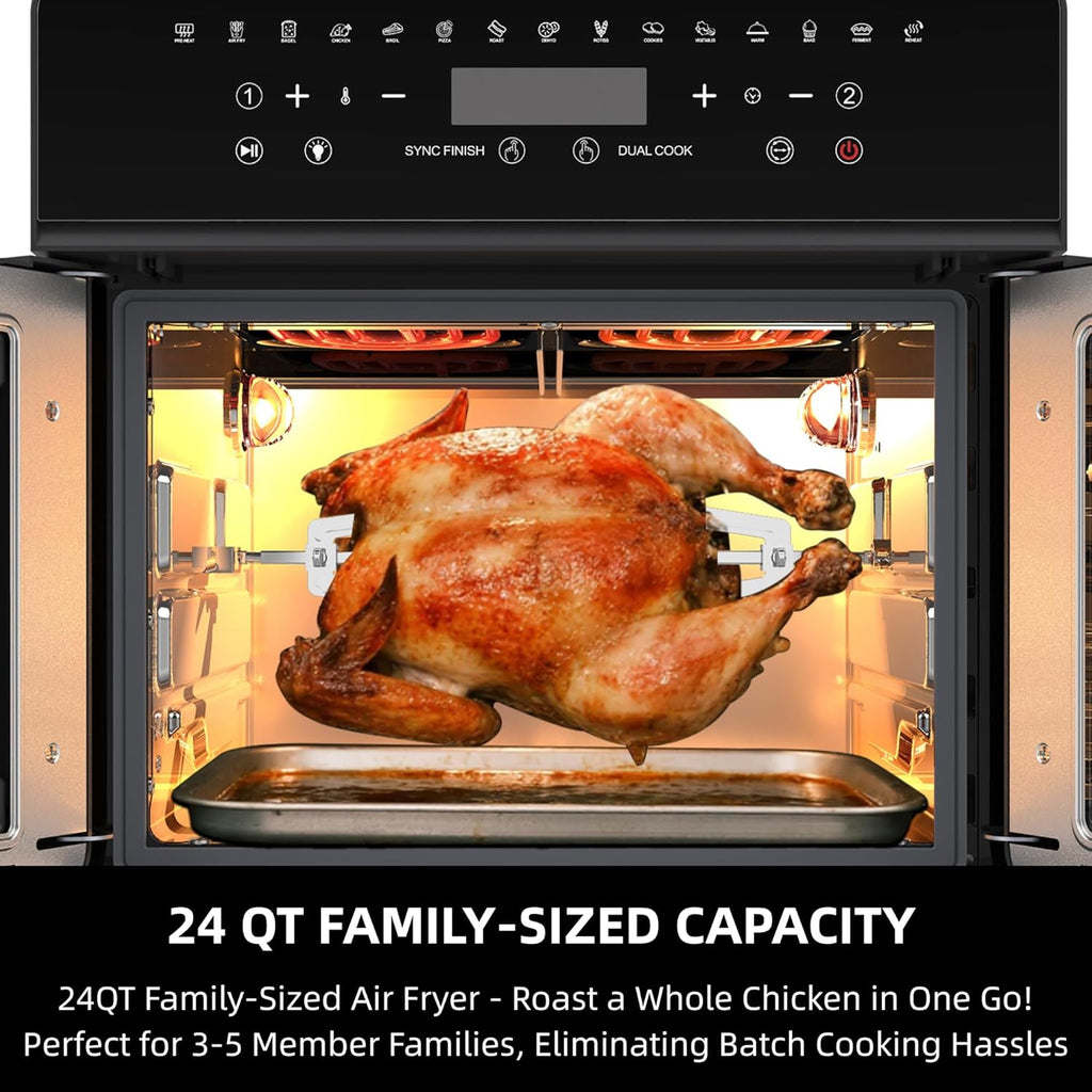 Air Fryer Toaster Oven Combo, 24 QT Fench Door Countertop Toaster Oven, 360 Degree Air Flow, 15 Cooking Functions, Digital Controls, 13 Accessories Included, Stainless Steel Finish