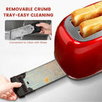 2 Slice Toaster Retro Stainless Steel with Bagel, Cancel, and Defrost Functions, 6 Bread Shade Settings, Extra Wide Slots and Removable Crumb Tray, Red