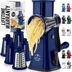 Zulay Kitchen Rotary Cheese Grater 5 Blade Cheese Shredder - Manual Hand Crank Cheese Grater With Reinforced Suction & 5 Interchangeable Drums - Easy to Use, Vegetable Chopper Round Mandoline Slicer