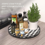 16" Black and White Kitchen Lazy Susan Turntable, Round Checkered Decorative Tray, Large Lazy Susan for Dining Table Centerpiece, Pantry, Kitchen, Bathroom, Countertop, Cupboard, Home Decor