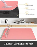 Rnivvi Dish Drying Mat for Kitchen Counter, XL 15 x 24" Super Absorbent Drainer Pad Easy Clean Dish Rack Pad, Non-Slip Heat Resistant Coffee Bar Mats for Coffee Machine Station Accessories, Rose Pink