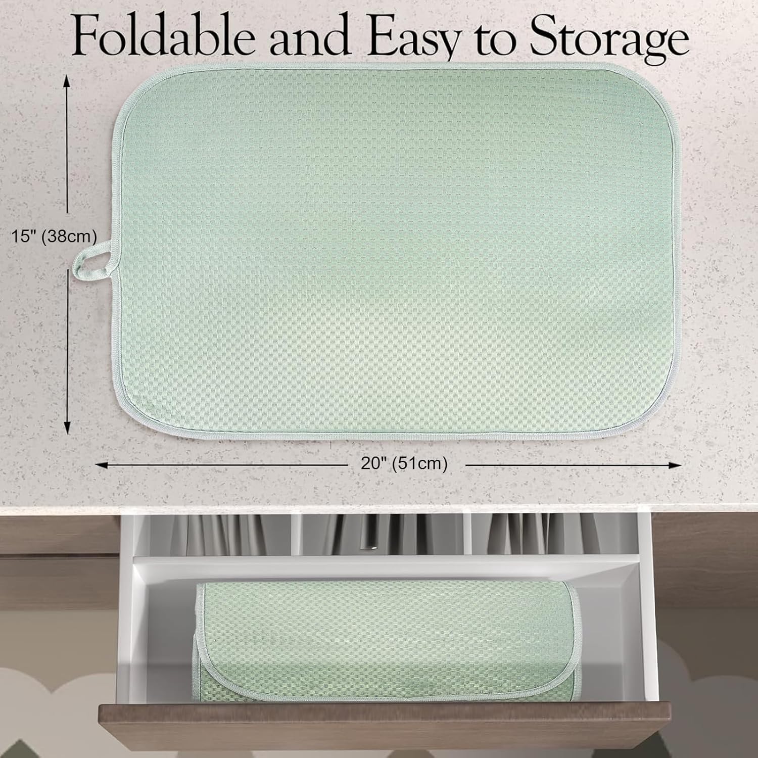 Sage Green Dish Dryer Mat, Dish Drying Mats For Kitchen Counter, Large Dish Drying Pad for Kitchen Counter, Microfiber Dish Drying Mat, for Sinks, Drainer Mats, 20 x 15 inches (Green)
