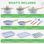 Nutrichef 22-Piece Cookware and Bakeware Set | Professional Home Kitchen Collection with Multi-Sized Pots, Pans, Non stick and Heat-Resistant Tools (Moon Grey Marble)