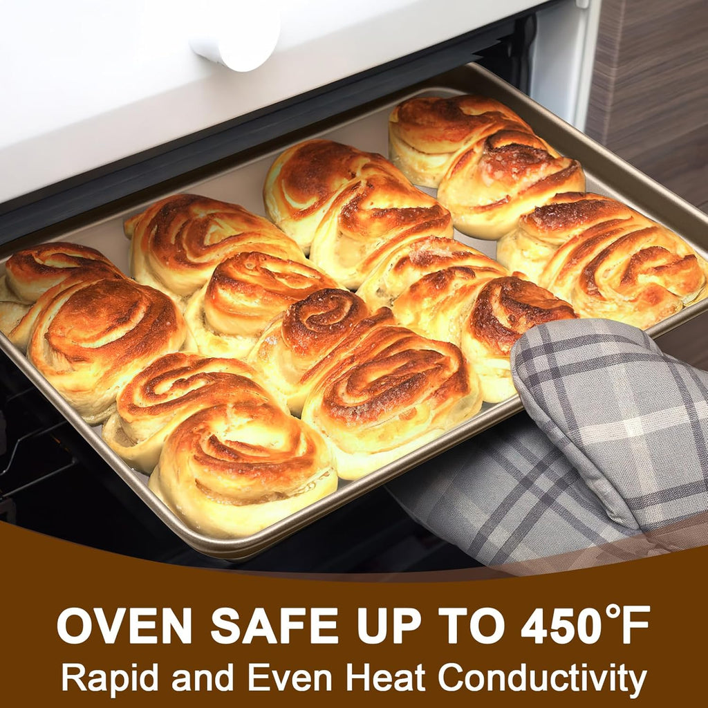 Baking Sheet Pan Set of 2, Wildone Commercial Cookie Sheets for Baking, Nonstick Carbon Steel Jelly Roll Pan Oven Tray 15x10 Inch, Heavy Duty & Easy Clean