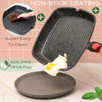 Moss & Stone Square Grill Pan for Indoor Cooking, 11-Inch Nonstick Griddle Skillet with Removable Handle, RV Die-Cast Aluminum Stove Top Grill Pan for Meats & Vegetables, Detachable Handle