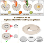 TeamFar Mixing Bowls, Stainless Steel Nesting Salad Bowl with Lids & 3 Graters, For Kitchen Cooking Serving Prepping, Airtight & Non-Slip, Size 4.6/3.5/2/1.5/1/0.7 QT, Set of 5 & Khaki
