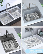2 Pack Silicone Sink Protector for Kitchen Sink, Lozenge Pattern 13 x 11 inches Sink Grid Mat Silicone Protectors, Center Drain, White