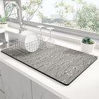 Rnivvi Dish Drying Mat for Kitchen Counter, XL 15 x 24" Cute Flower Theme Absorbent Draining Pad, Non-Slip Heat Resistant Coffee Bar Mats for Coffee Machine Station Accessories, Grey Dish Rack Pad