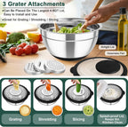 TeamFar Mixing Bowls with Colander Set, Stainless Steel Strainer and Nesting Salad Bowls, with Lids & 3 Graters, Non-Slip Bottom & Visible Lid, Rotatable & Dishwasher Safe, 4.6/3/1.5 QT, Black