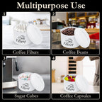 Coffee Filter Holder with Metal Lid – Coffee Filter Container for Countertop – Modern Organizer for Cone Filters – Coffe Bar Accessory for Kitchen Decor (white)