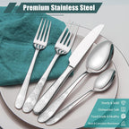 40 Piece Flatware Set, Service for 8, EIUBUIE Premium Stainless Steel Cutlery Set, Mirror Polished Silverware Sets with Pattern Handle, Modern Kitchen Eating Utensils Sets