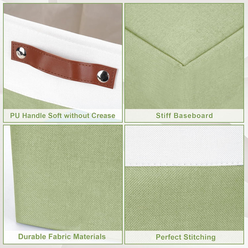 Collapsible Fabric Storage Cubes 11x11 Cube Storage Bins, 4 Pack Closet Baskets Box with Handles for Organizing, Shelf, Toys, Clothes, Home, Office, Nursery (Green&White)