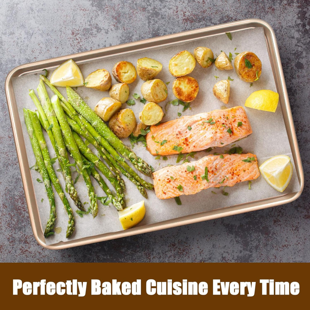 Baking Sheet Pan Set of 2, Commercial Cookie Sheets for Baking, Nonstick Carbon Steel Baking Tray Quarter Sheet Jelly Roll Pan, 9x13in, 10x15in, Heavy Duty & Easy Clean