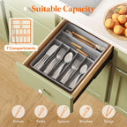 Lifewit Silverware Tray, Deep Wide Cutlery Drawer Organizer Storage for Kitchen, Plastic Flatware Utensil Holder Divider for Spoons Forks Knives Tableware, 7 Compartment, Gray