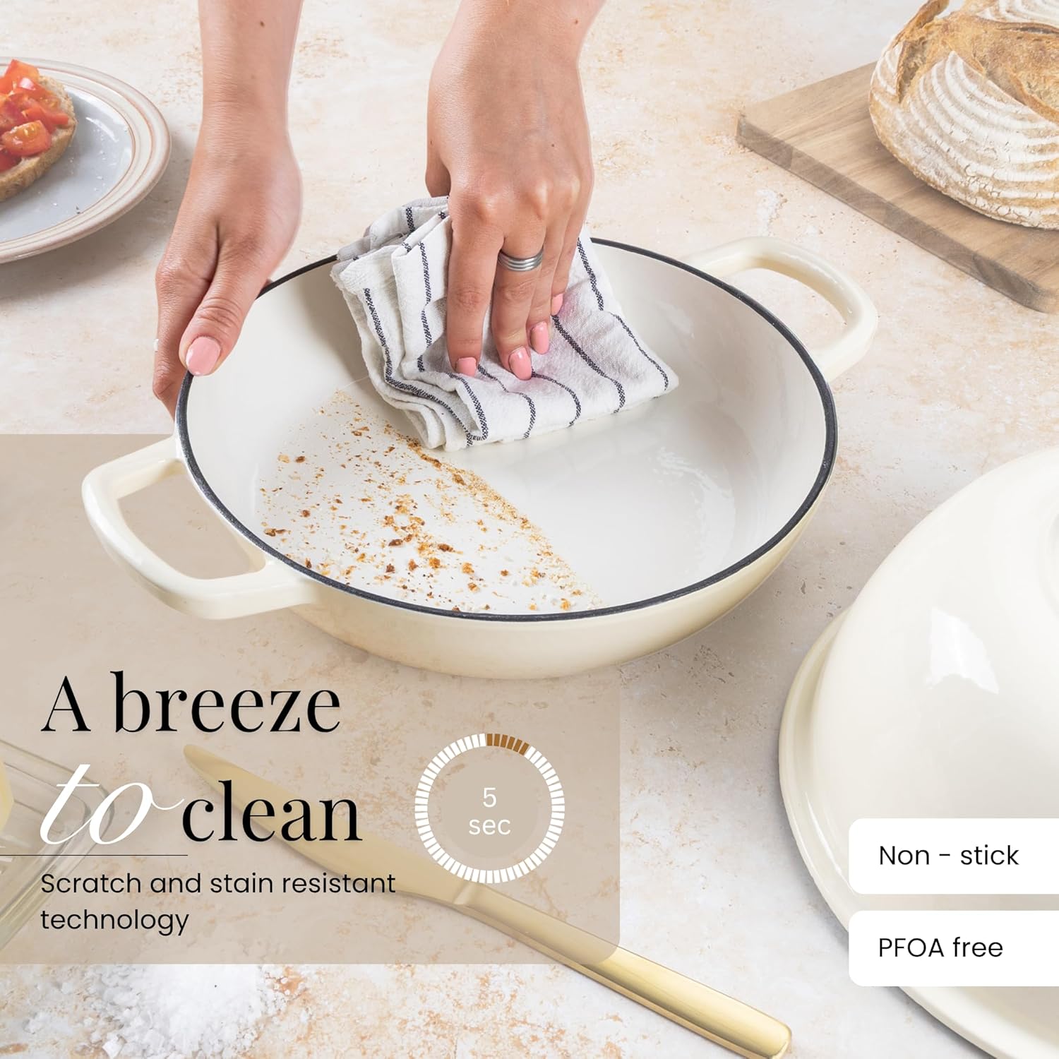 Enamelled Cast Iron Dutch Oven For Bread Baking – Dutch Oven Pot For Sourdough Bread Baking – Cast Iron Bread Pot – Dark Blue, 6 Quarts, 22cm – by Nuovva