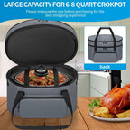 Double Layer Slow Cooker Travel Bag Compatible with 6, 7, 8 Quart Crock-Pot, Insulated Travel Carrier with Easy to Clean Lining, Grey