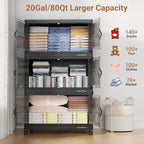 320Qt Stackable Storage Bins with Lid, Extra Large Closet Organizer Collapsible Drawer Boxes with Wheels, Folding Plastic Cabinet Containers for Home Kitchen Room Organization, 4Pack Black