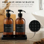 Lotion, Hand & Dish Soap Dispenser for Kitchen Sink - Bathroom Soap Dispenser Set of 2 16.8 Oz Glass Bottles with Stainless Steel Pump, 15 Water Proof Labels & Silicon Tray (Amber/Black)