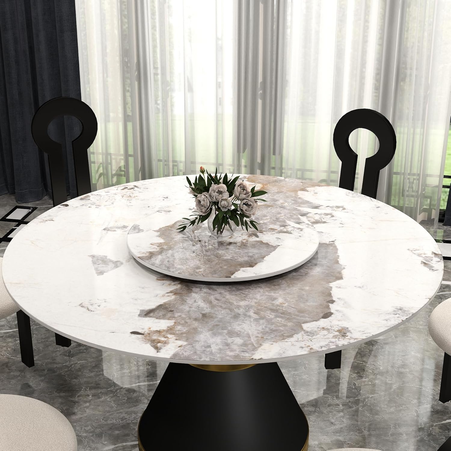 19.69" Lazy Susan for Table Top Sintered Stone Rotating Serving Tray for Dining Table, Kitchen Lazy Susan Organizer Spinning Rotating Food Server Party Centerpieces