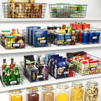 8 Set, Extra Large Wire Baskets for Organizing with Lables, Cabinet Pantry Organization and Storage Bins - Metal Basket for Kitchen, Laundry, Garage, Fridge, Bathroom Countertop Organizer, Black
