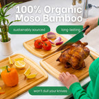 FSC® Certified Extra Large Bamboo Cutting Board Set, Organic Wood Cutting Boards for Kitchen with 67% Larger Surface, Non Toxic Cutting Boards with Lifetime Replacements