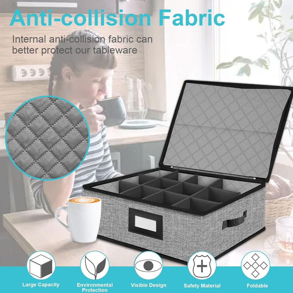 Quilted Mug Cup Storage Box-China Storage Containers Hard Shell,Cup Storage Containers with Lid for Moving Transport,Kichen Dinnerware Storage