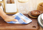 Waffle Weave Plaid Dish Cloths, 100% Cotton - 12 x 12 Inches, Ultra Soft Absorbent Quick Drying Dish Towels Buffalo Check Dish Rags for Kitchen, 8 Pack - Spring Summer - Light Blue & White
