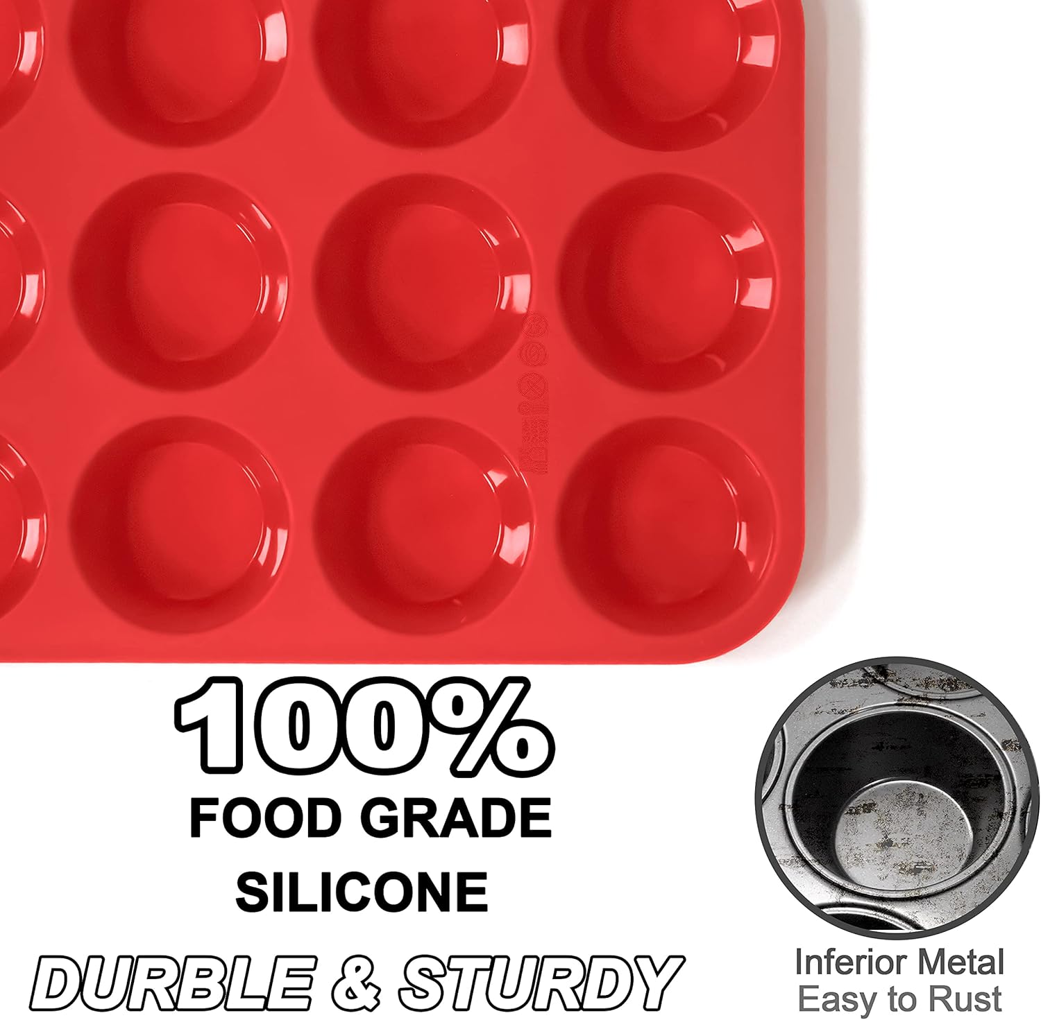 Anaeat Silicone Muffin Pan Set - Regular 12 Cups & Mini 24 Cups Cupcake Baking Molds with Flexible & Non-Sticky, Just Pop Out for Making Muffin Cakes, Cupcake, Chocolate,Tart and Desserts (2 Pack)