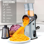 Zulay Kitchen Rotary Cheese Grater 5 Blade Cheese Shredder - Manual Hand Crank Cheese Grater With Reinforced Suction & 5 Interchangeable Drums - Easy to Use, Vegetable Chopper Round Mandoline Slicer
