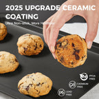 HONGBAKE Ceramic Baking Sheet Pan Set, Cookie Sheet for Oven, Bakeware Sets with Wider Grips, 3 Pack Half/Jelly Roll/Quarter Baking Tray, Premium, Dishwasher Safe - Dark Grey
