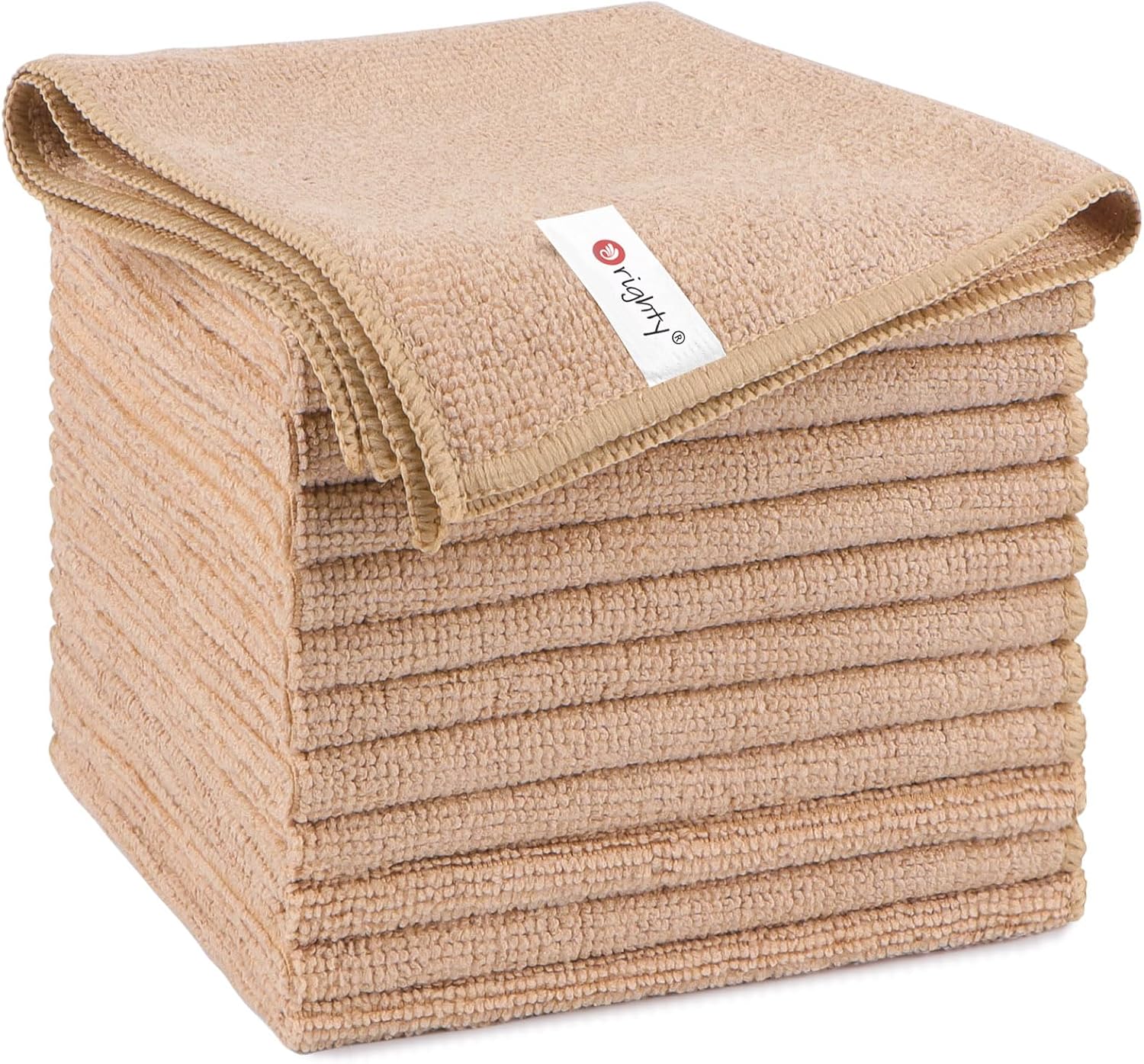 Orighty Microfiber Cleaning Cloth, 12 Pack Highly Absorbent Cleaning Supplies, Lint Free Cloths for Multiple-use, Powerful Dust Removal Clean Rags for House, Kitchen, Car Care(12x12 inch) Brown