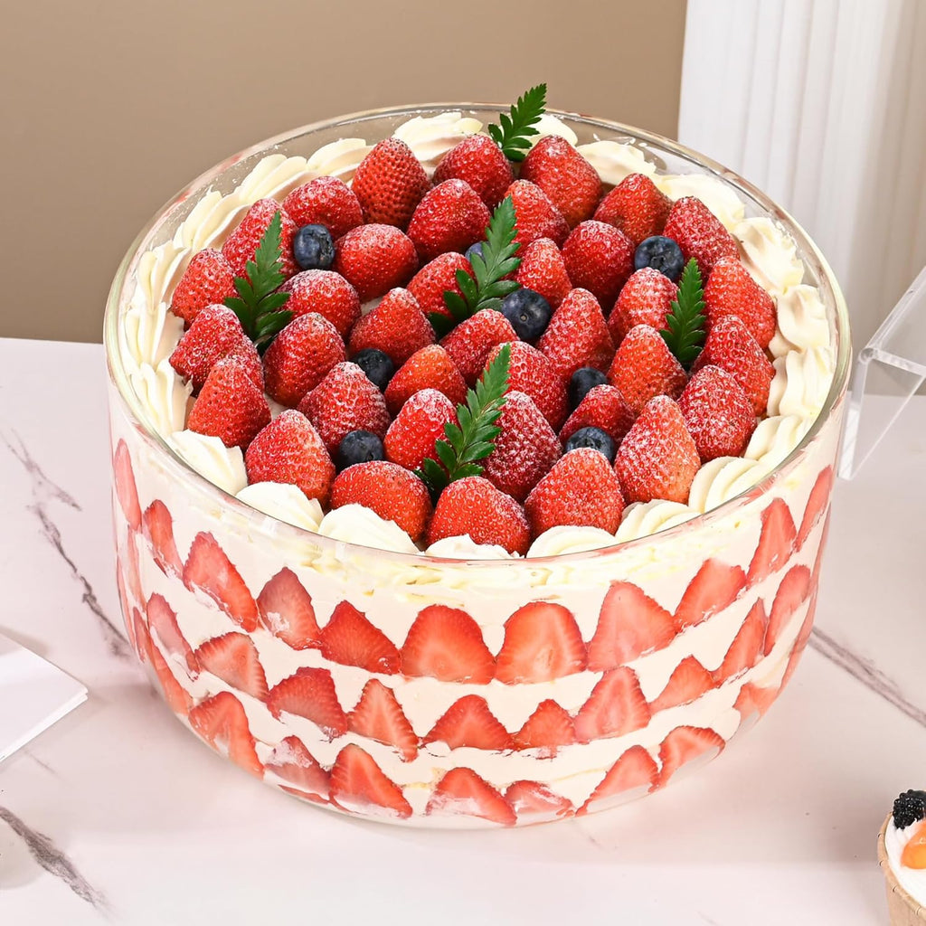 Large Salad Bowl, 10 inch Trifle Bowl Glass 197 oz, Versatile Mixing and Serving Bowls for Laying Ice Cream,Cake,Cupcake,Salad,Fruit,Baking,Dessert and Party Diy, Microwave Safe