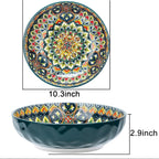Large Serving Bowls, 75 Oz Fruit Salad Bowls Set of 2, Bohemian Style Large Porcelain Dishes for Entertaining Parties,Big Bowls for Salad, Pasta, Fruit, Chips, 10.3 Inch Diameter (green.green)