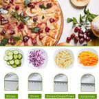 ShanSon Safe Mandoline Slicer,French Fry Cutter,Multifunctional Vegetable Chopper,Mandoline Potato Slicer with 25+ Presets & Thickness Adjuster, Chopping Artifact for Kitchen Meal Prep,Green