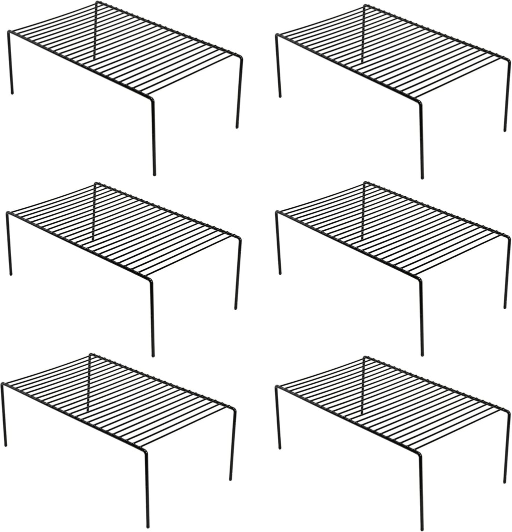 iPEGTOP Set of 6 Large (15.7 x 9.4 Inch) Kitchen Cupboard Organiser, Freezer Cabinet Storage Metal Shelf Wire Rack, Rustproof Steel Shelves for Fridge Pantries Countertops Utensils, Black