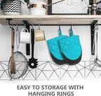 1 Pair Short Oven Mitts - Silicone Kitchen Oven Gloves High Heat Resistant 500℉, Mini Oven Mits with Non-Slip Grip Surfaces and Hanging Loop for BBQ, Baking, Cooking and Grilling (Coral Blue)