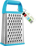 Spring Chef Professional 10" Stainless Steel Parmesan Cheese Grater with Handle, 4 Sided Handheld Box Grater, Kitchen Food Shredder for Potato, Cheese, Ginger, Veggie - Aqua Sky