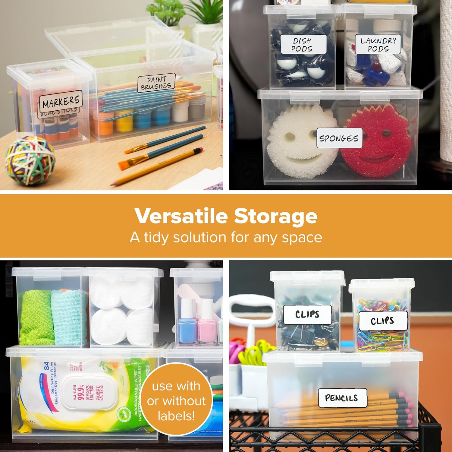 Bostitch Konnect Storage Containers with Lids, Organizer, Clear Plastic Box, Stackable Nesting Bins, 3-Piece Bundle, 1 Large, 2 Medium