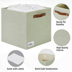 Collapsible Fabric Storage Cube Bins with 2 Reinforced PU Handles, Foldable Storage Organizer Baskets for Closet, Shelves, Living Room | 13"x13"x13", 4 Pack, Sage Green