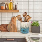 Utensil Holder, Ceramic Kitchen Utensil Holder for Countertop, Large Cooking Utensil Crocks for Kitchen Counter, Morden Utensil Organizer for Spatula, kitchen Decor,White & Blue