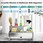 Stainless Steel Sink Caddy, Sponge Holder for Kitchen Sink with Brush Holder & Dishcloth Rack, Rustproof Sink Organizer Countertop, Kitchen Organizers Storage Essentials (F-Gray)