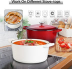 E-far 7QT Enameled Dutch Oven, Cast Iron Dutch Oven Pot with Lid for Cooking/Bread Baking/Braising/Roasting/Stewing, Heavy Duty Round Nonstick Cookware Safe for Induction & Oven - White