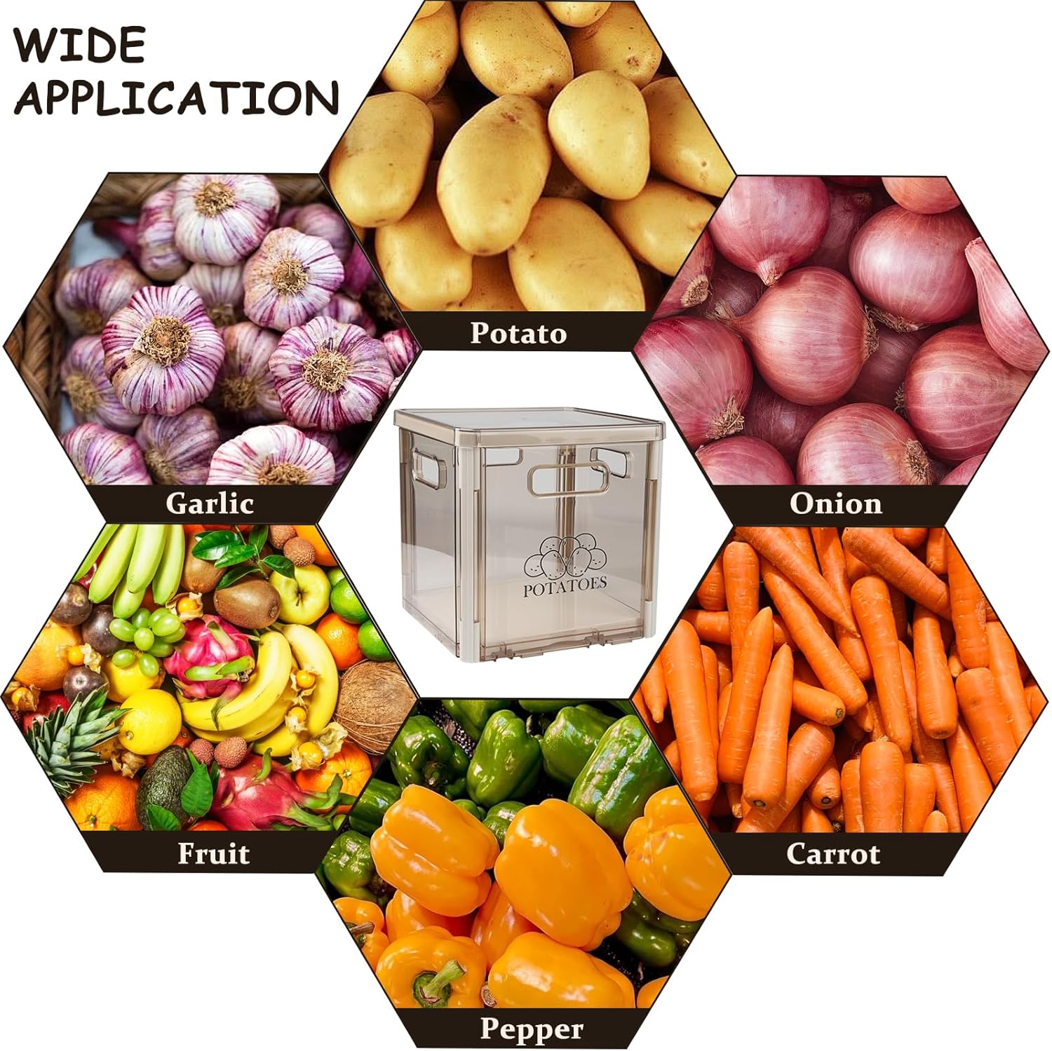 Potato Storage Bin With Lid and Handle - Stackable Container for Onions and Vegetables - Plastic Box Holder for Pantry Organization, BPA Free
