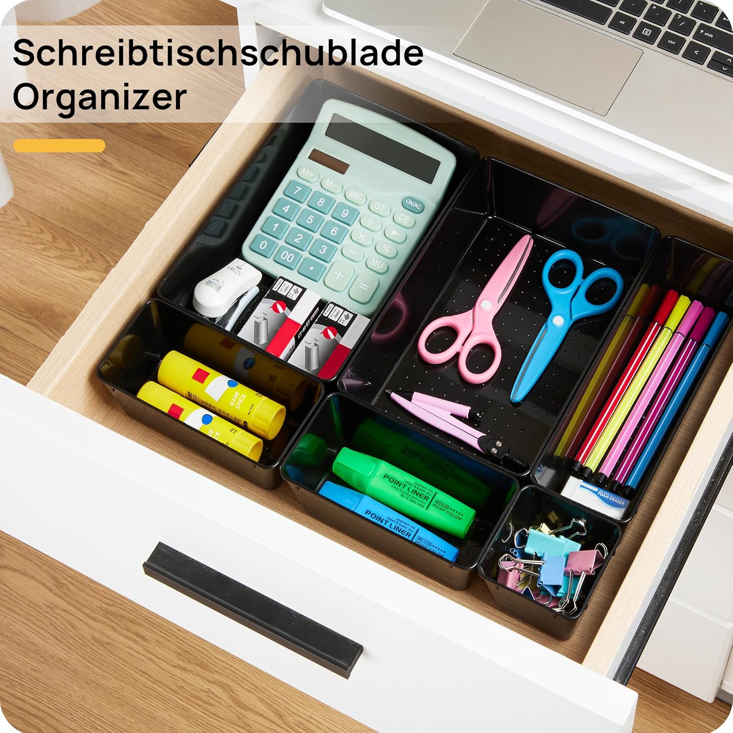 Vtopmart 25 PCS Office Desk Drawer Organizers Set, 4-Size Versatile Plastic Drawer Organizer Trays, Storage Bins for Desk Accessories Office Organizers and Storage, Bathroom, Makeup, Vanity, Black