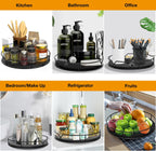 Lazy Susan Turntable Organizer with Anti-Slip Mat for Cabinet Pantry Kitchen Countertop Refrigerator Office, Pine Wood, 13", Black