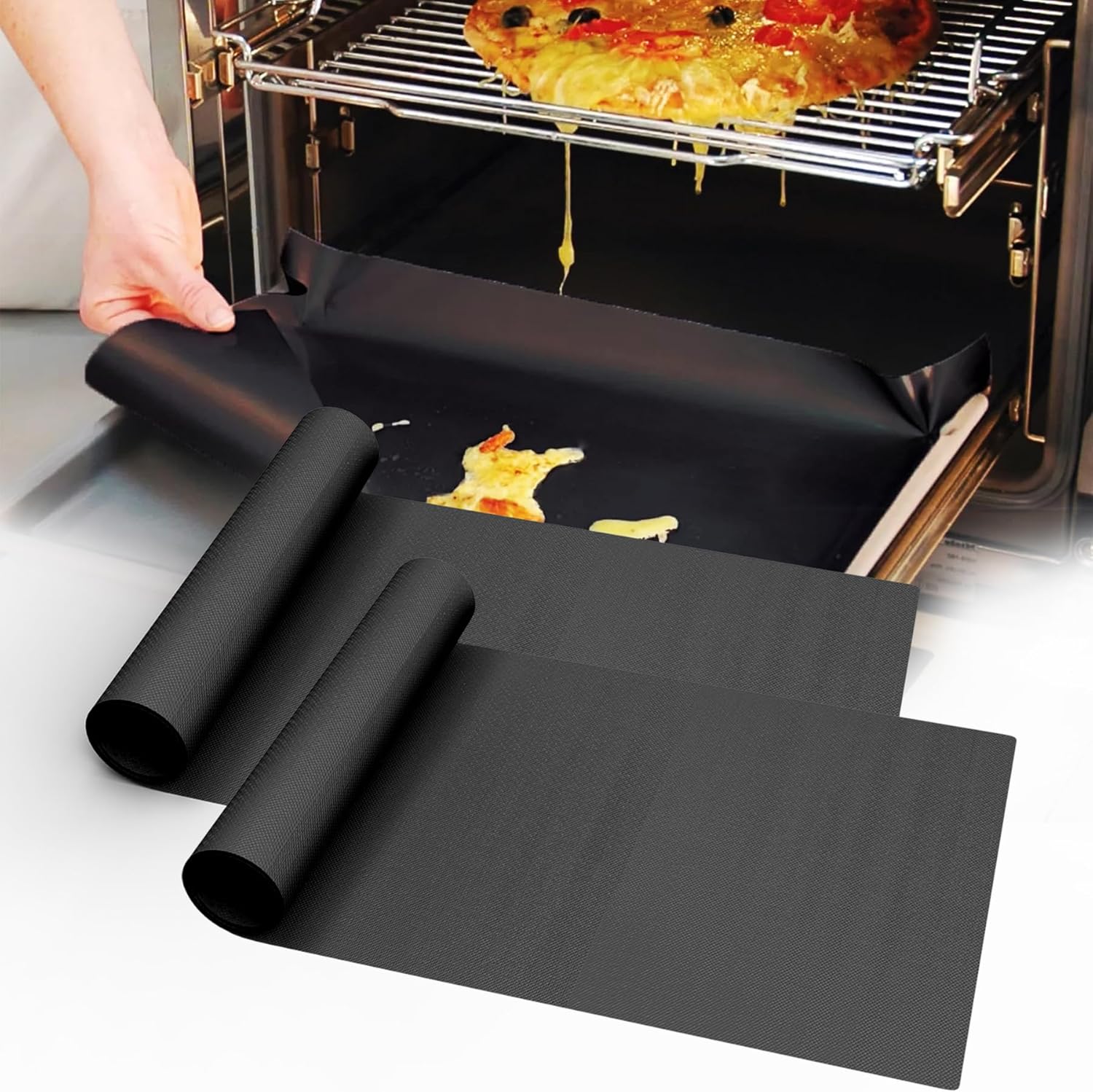 UBeesize 2 Pack Thickened Oven Liners for Bottom of Oven BPA & PFOA Free, Reusable 16x24 Inch Heavy Duty Non Stick Teflon Oven Mats, Fit Electric Gas Toaster Convection Microwave Ovens Grills